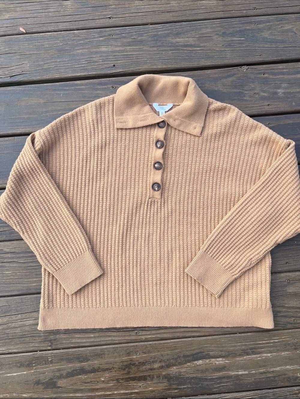 Time and Tru Ribbed Button-Front Sweater - Camel - Picture 12 of 12
